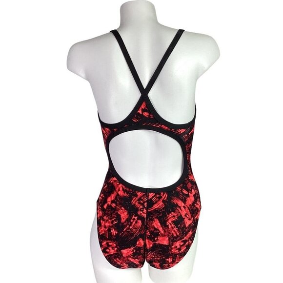 TYR Womens 34 Emulsion Diamondfit Swimsuit Fitted Red Black Lined Racerback - Picture 5 of 10